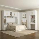 Guarda Roupa Casal Modulado 4 Peças 11 Portas 5 Gavetas com Espelho, Cabeceira e Escrivaninha 100% MDF Smart Branco