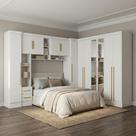 Guarda Roupa Casal Modulado 4 Peças 12 Portas 5 Gavetas com Espelho e Cabeceira 100% MDF Smart Branco
