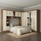 Guarda Roupa Casal Modulado 4 Peças 12 Portas 5 Gavetas com Espelho e Cabeceira 100% MDF Smart Cinamomo/Off White