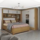Guarda-Roupa Casal Modulado 4 Portas com Cama Santiago 3 Portas com Espelho 5 Gavetas Bege/Cinamomo/Off White