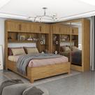 Guarda-Roupa Casal Modulado 4 Portas com Cama Santiago 3 Portas Premium 5 Gaveta com Espelho Marrom/Cinamomo