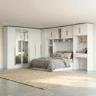 Guarda Roupa Casal Modulado 5 Peças 12 Portas com Espelho, Cabeceira e Escrivaninha 100% MDF Smart Branco Guarda Roupa Casal Modulado 5 Peças 12 Portas com Espelho, Cabeceira e Escrivaninha 100% MDF Smart Branco