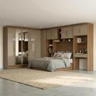 Guarda Roupa Casal Modulado 5 Peças 12 Portas com Espelho, Cabeceira e Escrivaninha 100% MDF Smart Cinamomo/Capuccino
