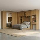 Guarda Roupa Casal Modulado 5 Peças 12 Portas com Espelho, Cabeceira e Escrivaninha 100% MDF Smart Cinamomo