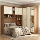 Guarda Roupa Casal Modulado com Espelho e Cabeceira 7 Portas 4 Gavetas Lugano Bege/Jatobá/Areia