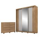 Guarda Roupa Casal Moema Amêndola Nude Flex com Espelho e Pés e Cômoda Sintra com Pés Amêndola Touch - Demóbile
