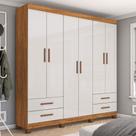 Guarda-Roupa Casal Mondo 6 Portas 4 Gavetas com Pés Cinamomo/Off White - Pnr Móveis