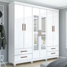 Guarda-Roupa Casal Mondo 6 Portas 4 Gavetas com Pés e Espelho Branco - Pnr Móveis Guarda-Roupa Casal Mondo 6 Portas 4 Gavetas com Pés e Espelho Branco - Pnr Móveis