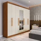 Guarda-Roupa Casal Monte 8 Portas 4 Gavetas 100% Mdf com Espelho Cinamomo/Off White - Pnr Móveis