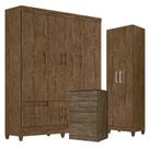 Guarda Roupa Casal MS912 com Cômoda MS913 e Armário Multiuso New Íris Castanho Wood Moval Guarda Roupa Casal MS912 com Cômoda MS913 e Armário Multiuso New Íris Castanho Wood Moval