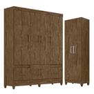 Guarda Roupa Casal MS912 e Armário Multiuso New Íris Castanho Wood - Moval