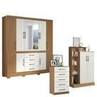 Guarda Roupa Casal Nápole 2045149 com Armário Multiuso Florença 2000199 e Cômoda 5 Gavetas 2014140 Atacama Off White - Aramóveis