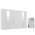 Guarda Roupa Casal New Master 8 Portas 4 Gavetas com Espelho e Cômoda 1 Porta 6 Gavetas com Espelho e Pés Marabá Branco Brilho - Santos Andirá