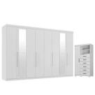Guarda Roupa Casal New Master 8 Portas 4 Gavetas com Espelho e Cômoda 1 Porta 6 Gavetas com Pés Marabá Branco Brilho - Santos Andirá