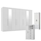 Guarda Roupa Casal New Master 8 Portas 4 Gavetas com Espelho e Cômoda 1 Porta 6 Gavetas Marabá e Multiuso Fit Branco Brilho- Santos Andirá