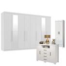 Guarda Roupa Casal New Master 8 Portas 4 Gavetas com Espelho e Cômoda Havana Master com Pés e Multiuso Fit Branco Brilho- Santos Andirá