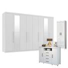 Guarda Roupa Casal New Master 8 Portas 4 Gavetas com Espelho e Cômoda Havana Master com Rodizios e Multiuso fit Brilho- Santos Andirá