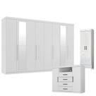 Guarda Roupa Casal New Master 8 Portas 4 Gavetas com Espelho e Cômoda Havana Master e Multiuso Fit Branco Brilho- Santos Andirá
