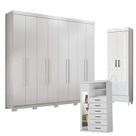 Guarda Roupa Casal New Master com Pés 8 Portas e 4 Gavetas com Cômoda 1 Porta 6 Gavetas com Espelho e Multiuso Marabá Branco Brilho - Santos Andirá