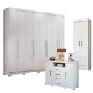 Guarda Roupa Casal New Master com Pés 8 Portas e 4 Gavetas com Cômoda Havana Master com Rodizio e Multiuso fit Branco Brilho - Santos Andirá