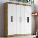 Guarda-Roupa Casal New Xangai 6 Portas 2 Gavetas 100% Mdf Off White/Nogueira - Cod: 676.026