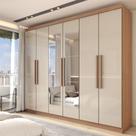 Guarda-Roupa Casal Odisseia 6 Portas 2 Gavetas com Espelho Cinamomo/Off White - Panorama Móveis