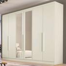 Guarda-Roupa Casal Oslo 6 Portas 4 Gavetas 100% Mdf com Espelho Off White - Mademarques