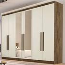 Guarda-Roupa Casal Oslo 6 Portas 6 Gavetas 100% Mdf com Espelho Brauna/Off White - Mademarques