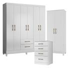 Guarda Roupa Casal Panamá com Cômoda MS913 e Armário Multiuso Jade Branco Brilho Moval