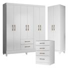 Guarda Roupa Casal Panamá Com Cômoda Ms913 E Armário Multiuso New íris Branco Brilho Moval