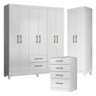 Guarda Roupa Casal Panamá com Cômoda MS913 e Armário Multiuso New Íris Branco Brilho Moval