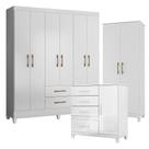 Guarda Roupa Casal Panamá com Cômoda Vênus com pés e Armário Multiuso Jade Branco Brilho Moval