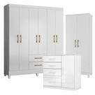 Guarda Roupa Casal Panamá Com Cômoda Vênus E Armário Multiuso Jade Branco Brilho- Moval