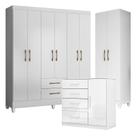 Guarda Roupa Casal Panamá com Cômoda Vênus e Armário Multiuso New Íris Branco Brilho Moval