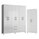 Guarda Roupa Casal Panamá e Armário Multiuso Jade Branco Brilho Moval Guarda Roupa Casal Panamá e Armário Multiuso Jade Branco Brilho Moval