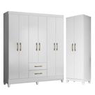 Guarda Roupa Casal Panamá E Armário Multiuso New Iris Branco Brilho - Moval