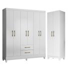 Guarda Roupa Casal Panamá e Armário Multiuso New Iris Branco Brilho - Moval