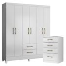 Guarda Roupa Casal Panamá e Cômoda MS913 Branco Brilho Moval