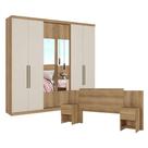 Guarda Roupa Casal Passione Ultra Glass 6 Portas Capuccino Off White Com Cabeceira Formosa Capuccino- Thb