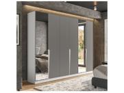 Guarda-Roupa Casal Porto 6 Portas 4 Gavetas com Espelho Branco/Cinza - Politorno