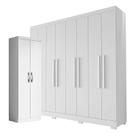 Guarda Roupa Casal Porto 8 Portas 4 Gavetas e Armário Multiuso 2 portas New Branco Brilho Aramóveis