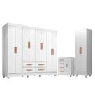 Guarda Roupa Casal Porto 8 Portas com Cômoda 4 Gavetas e 1 Porta e Armário Multiuso Lite Branco Brilho Móveis Leão