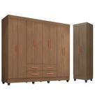 Guarda Roupa Casal Porto 8 Portas e Armário Multiuso Lite Carvalho Oak Móveis Leão