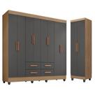 Guarda Roupa Casal Porto 8 Portas e Armário Multiuso Lite Nature Cinza Móveis Leão
