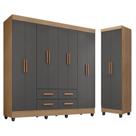 Guarda Roupa Casal Porto 8 Portas E Armário Multiuso Lite Nature Cinza - Móveis Leão