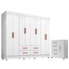 Guarda Roupa Casal Porto Com Cômoda Lite 4 Gavetas 01 Porta Branco Brilho - Móveis Leão
