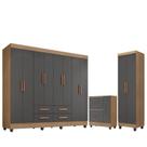 Guarda Roupa Casal Porto com Cômoda Lite 4 Gavetas 01 Porta e Armário Multiuso Lite Nature Cinza Móveis Leão