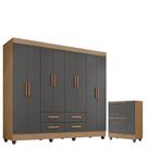 Guarda Roupa Casal Porto Com Cômoda Lite 4 Gavetas 1 Porta Nature Cinza - Móveis Leão Guarda Roupa Casal Porto Com Cômoda Lite 4 Gavetas 1 Porta Nature Cinza - Móveis Leão