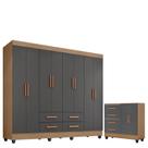 Guarda Roupa Casal Porto com Cômoda Lite 4 Gavetas 2 Portas Nature Cinza Móveis Leão Guarda Roupa Casal Porto com Cômoda Lite 4 Gavetas 2 Portas Nature Cinza Móveis Leão