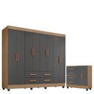 Guarda Roupa Casal Porto Com Cômoda Lite 4 Gavetas 2 Portas Nature Cinza - Móveis Leão Guarda Roupa Casal Porto Com Cômoda Lite 4 Gavetas 2 Portas Nature Cinza - Móveis Leão